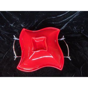 Siena by Godinger Red Ceramic Covered Chafing Dish w/Metal Warming Stand